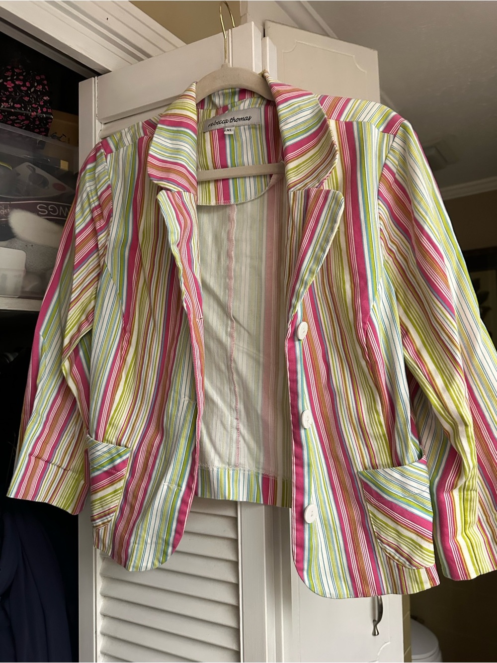 Rebecca Taylor Striped Multicolor Cropped Blazer in Pink, Green & Blue